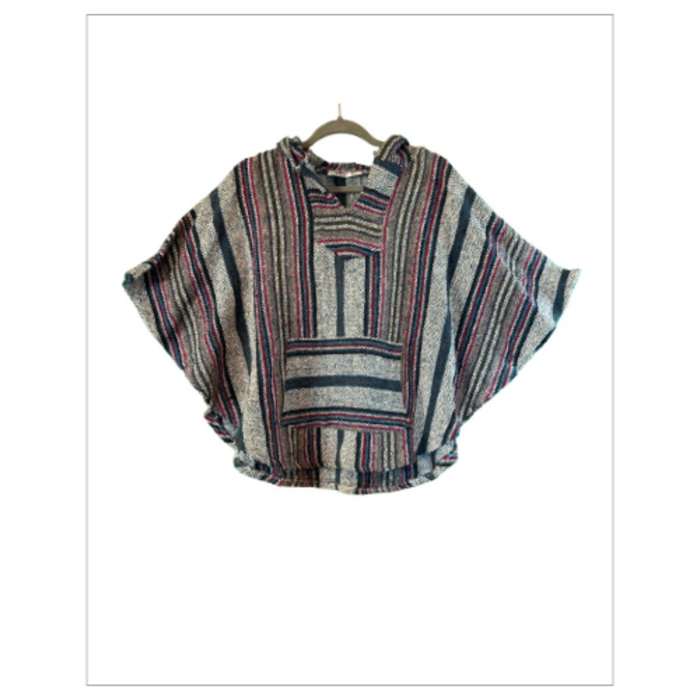 Gently Worn Kids Multi Color Poncho with Hood Size L (BB0313)